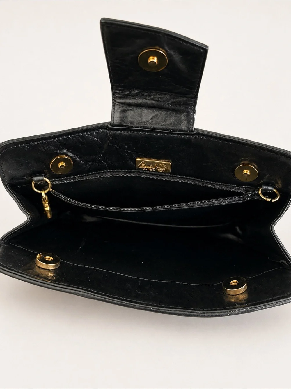 Black Leather Clutch Purse Vintage 1980s Marshall Field’s